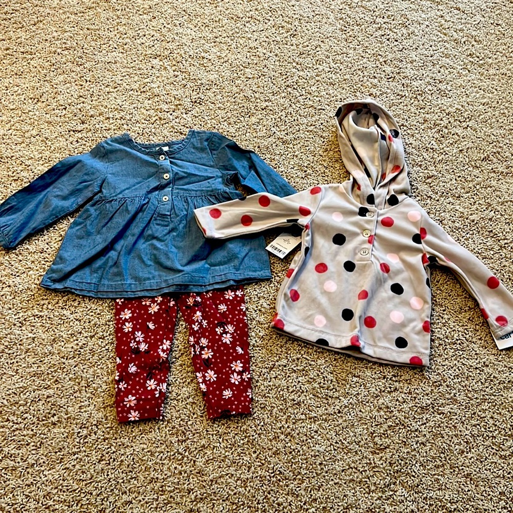 Size 12 months Carter’s Polka Dot Hoodie and Shirt and Legging Bundle